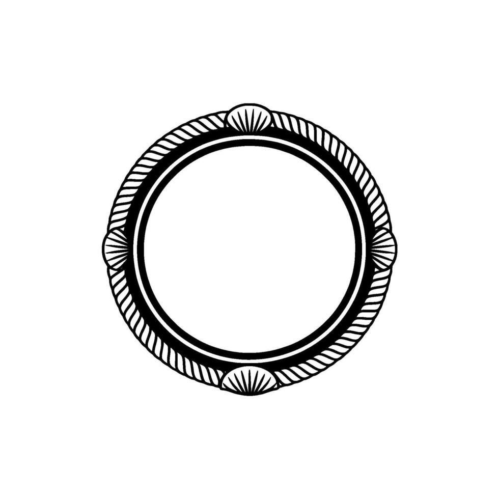 Nautical Circle Frame, Seashell Ornamentation, Vintage vector