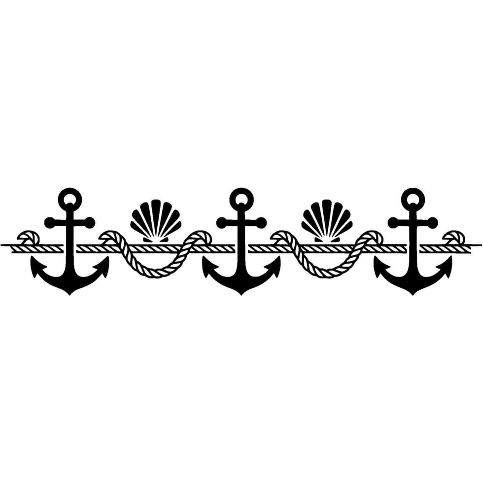 Nautical Charm Anchor Rope Border, Shells vector