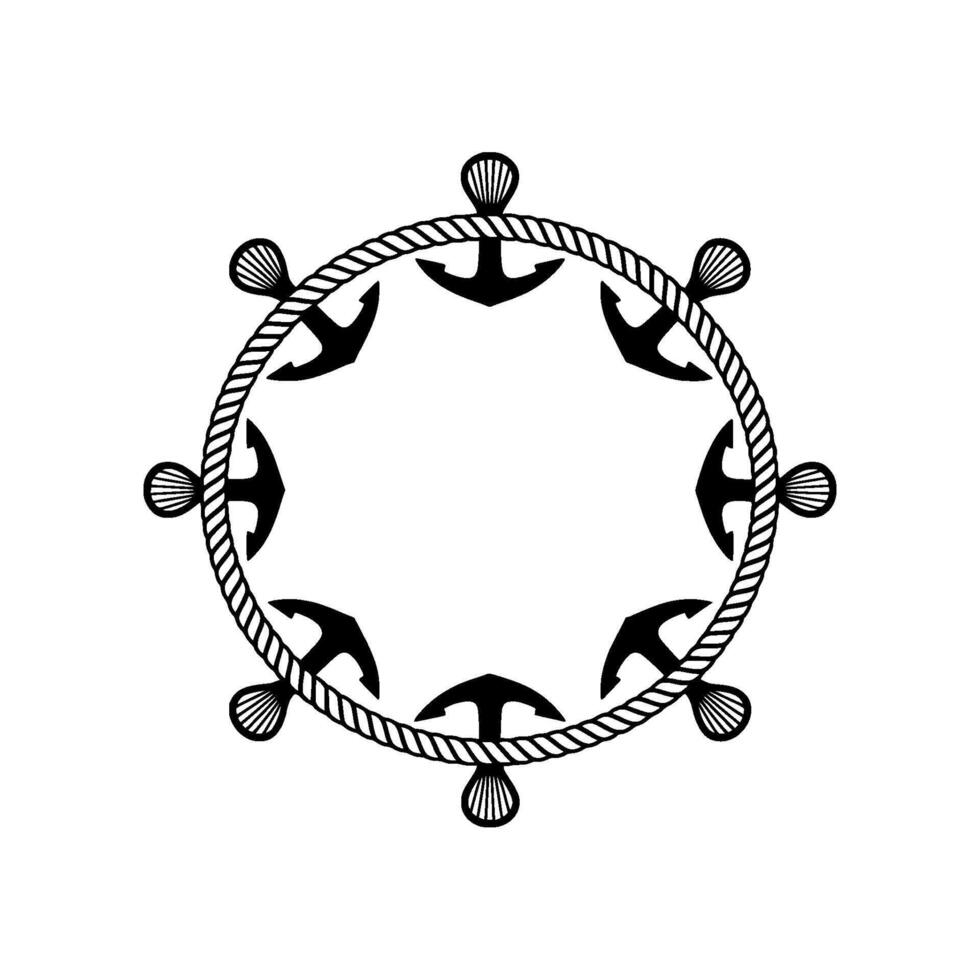Nautical Circle Anchor, Rope, and Shell Motif, Shells vector