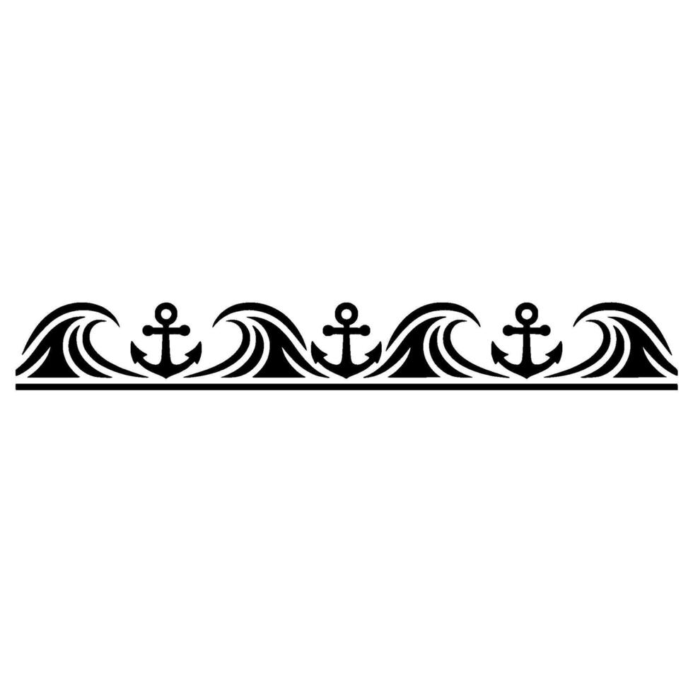 Nautical Border Anchor Wave Decorative Element vector