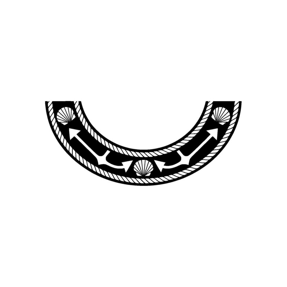 Nautical Crest, Oceanic Motif, Circular Emblem, Black White vector