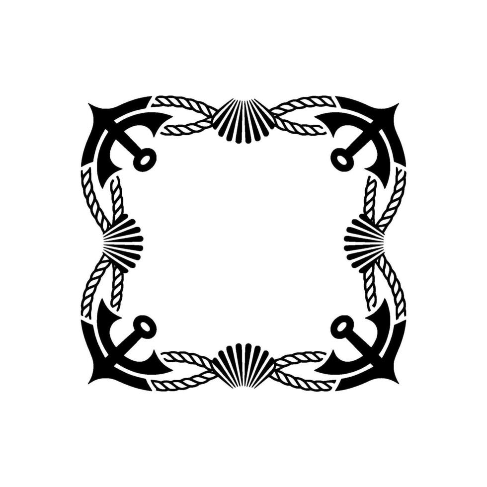 Nautical Frame Anchor, Rope, and Seashell vector