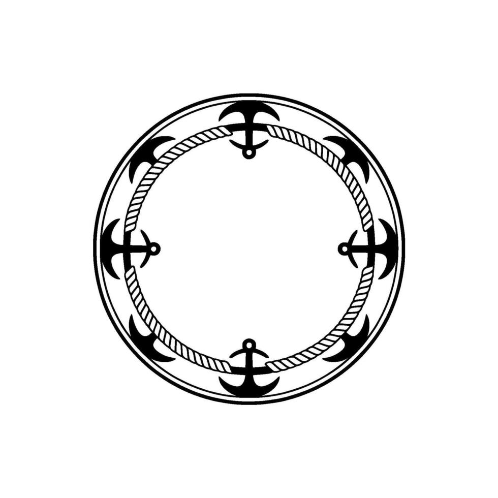 Nautical Circle Anchor Rope Border, Vintage Maritime vector