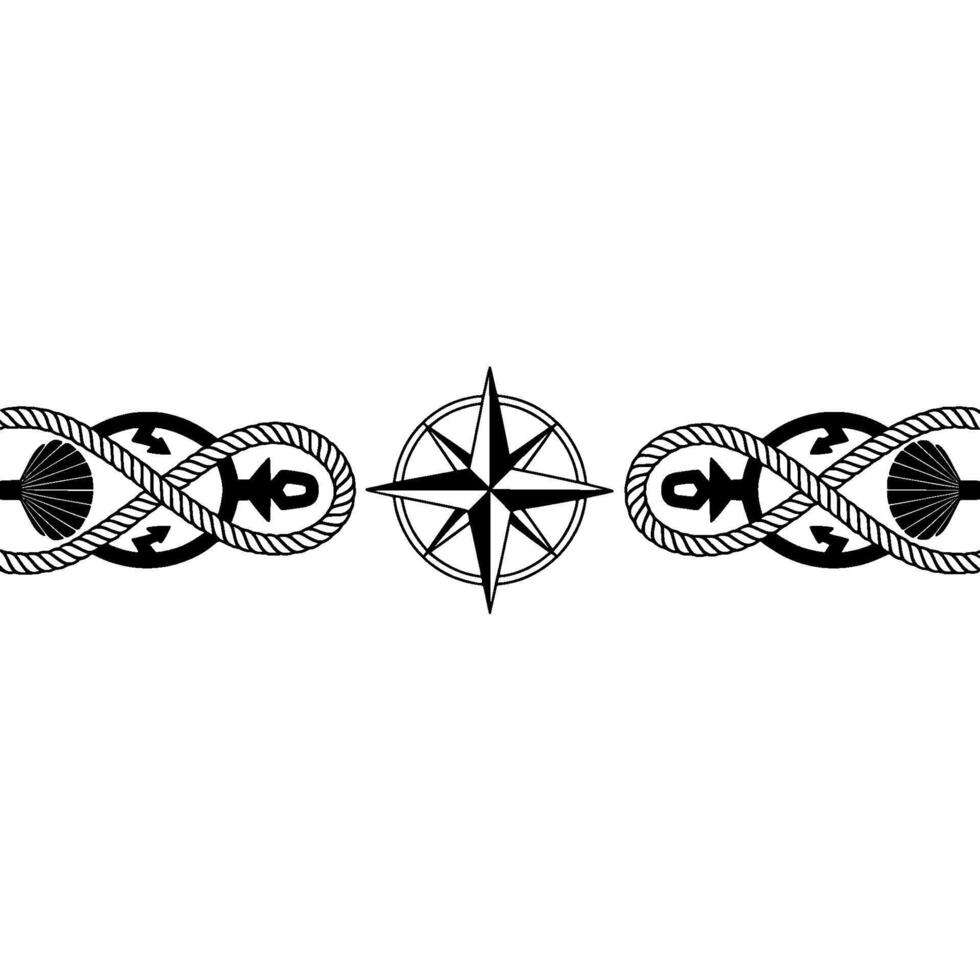 Nautical Border Compass Rose Rope Motif vector