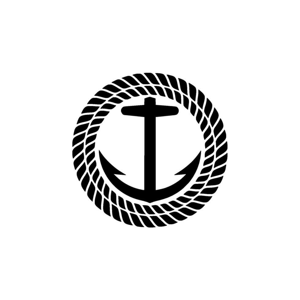 Nautical Emblem Anchor Rope, Vintage Style, Circular vector
