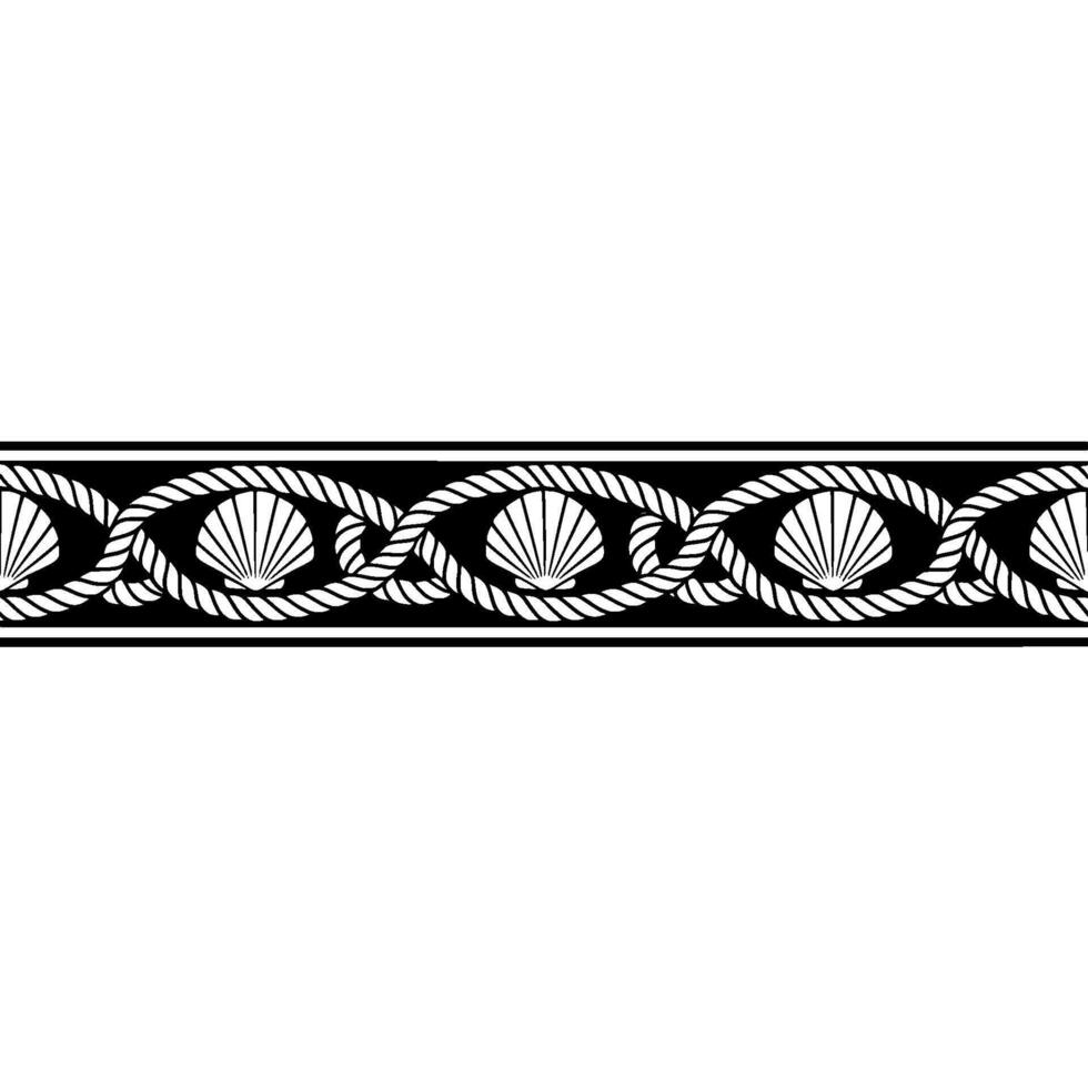 Nautical Rope Shell Border Elegant Black White vector