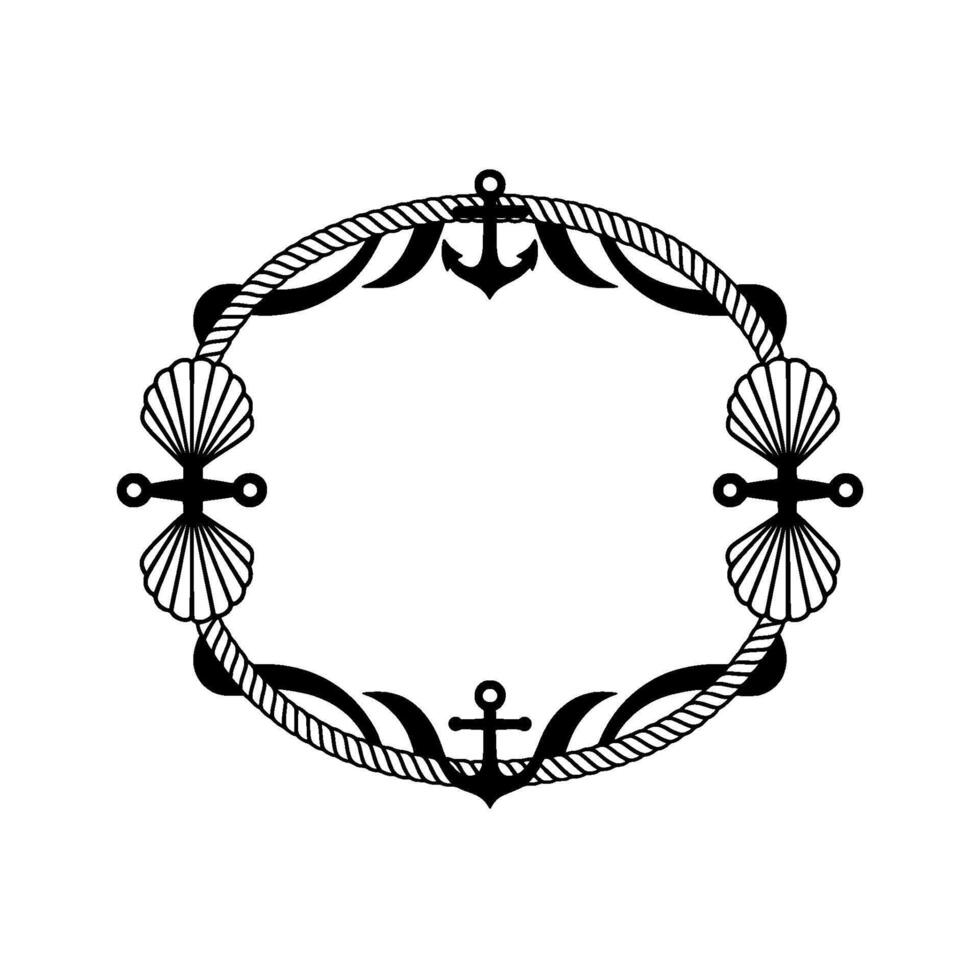 Nautical Circle Frame Anchor, Rope, Shells - Vintage vector