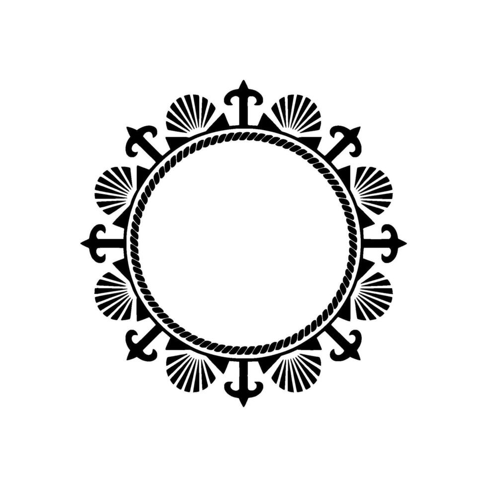 Nautical Frame, Vintage Anchor Motif, Circular vector