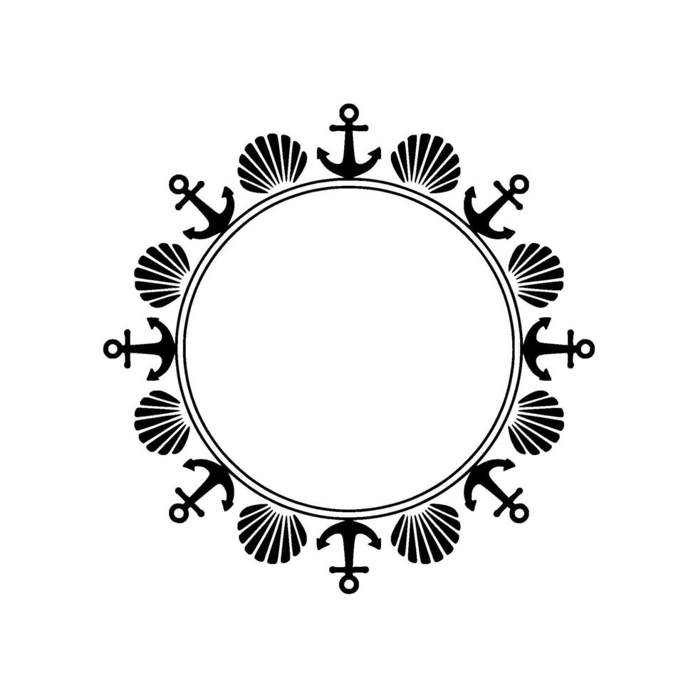 Nautical Circle Frame Anchors Seashells - Vintage Style vector