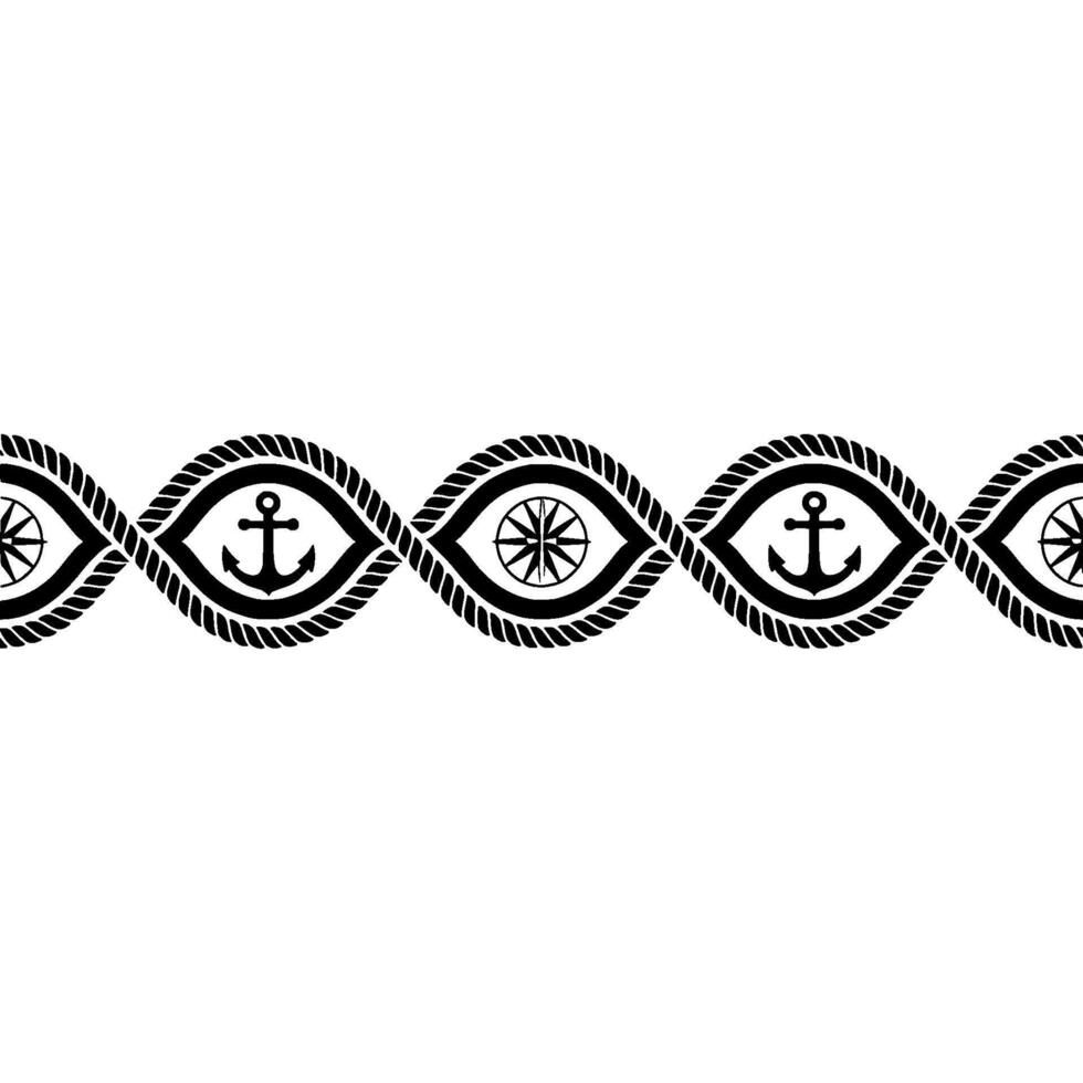 Nautical Border Anchor Rope Motif, Vintage Style vector