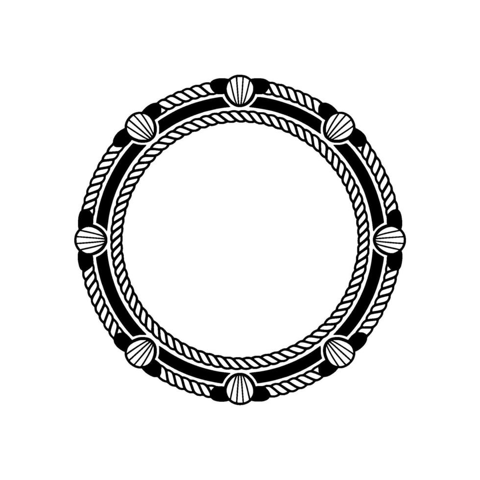 Nautical Circle Frame, Shell Rope Motif vector