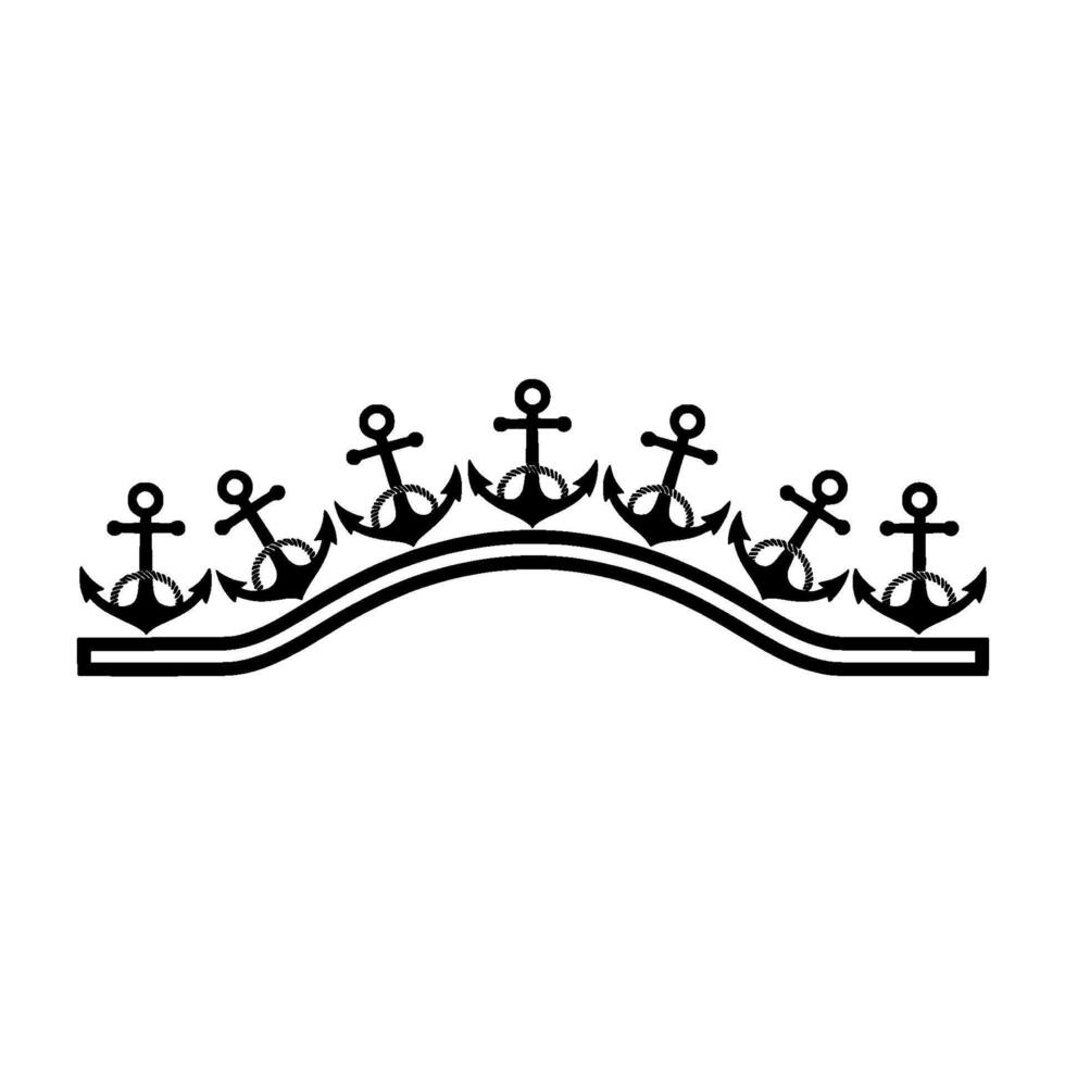 Nautical Anchor Wave Border, Minimalist vector