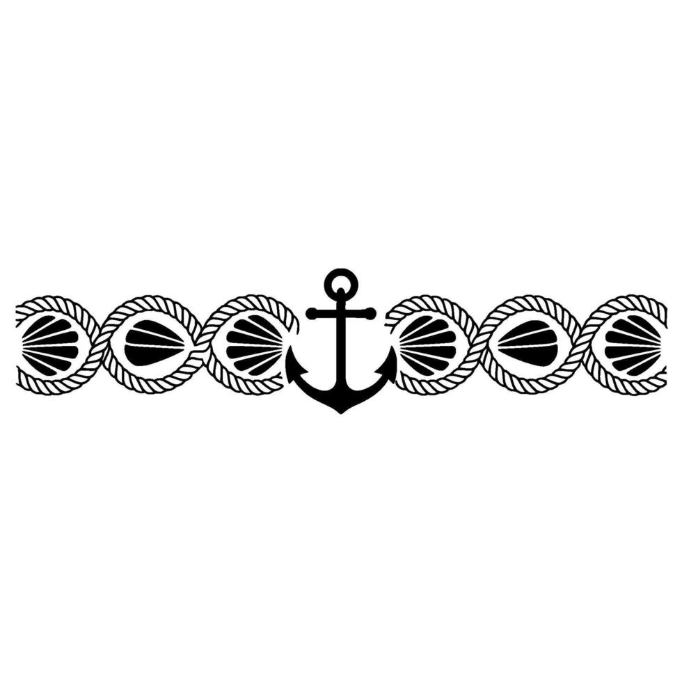 Nautical Border Anchor, Rope, and Seashell Motif, Seashells vector