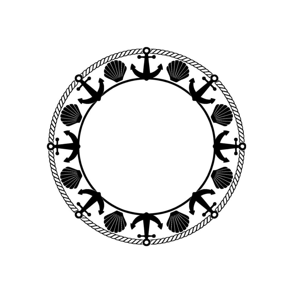 Nautical Circle Frame Anchor Rope Motif vector