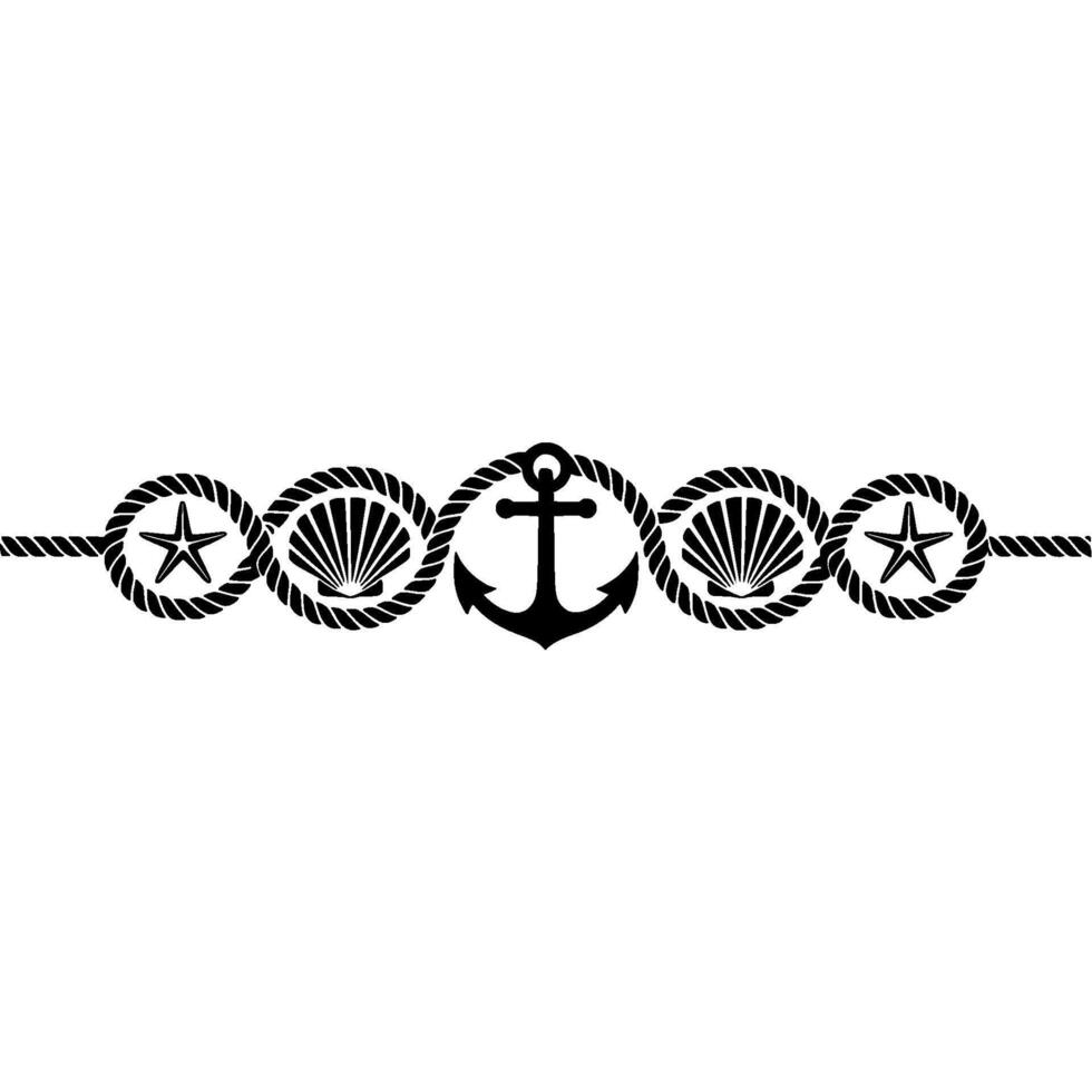 Nautical Border Anchor, Rope, Seashells Stars vector
