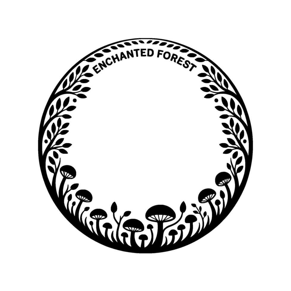 Enchanted Forest Emblem, Vintage Illustration, Mystical Border vector