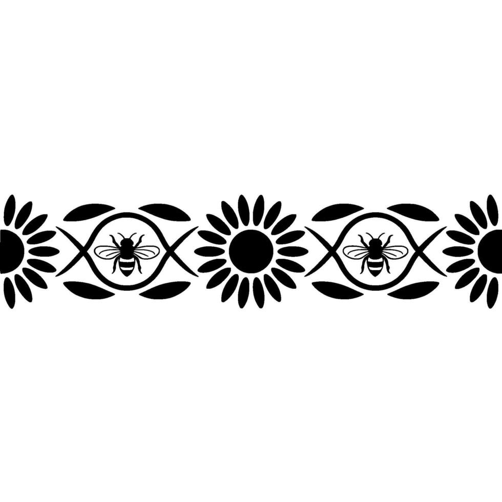 Rustic Sunflower Border, Bee Motif, Vintage Illustration vector