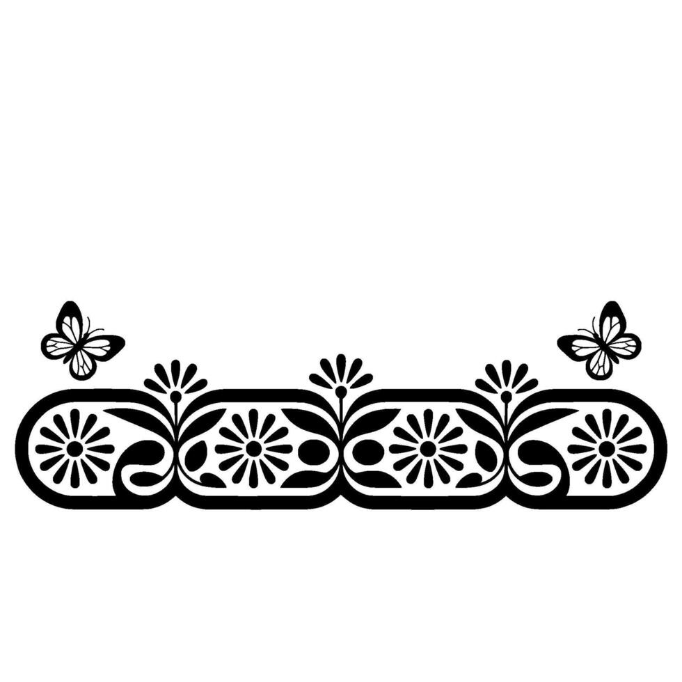 Intricate Floral Border, Butterfly Accents Vintage vector