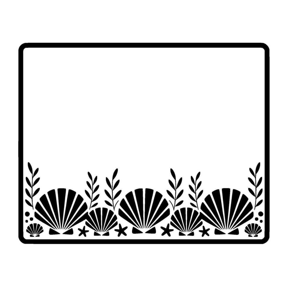 Coastal Frame, Seashell Silhouette, Minimalist vector