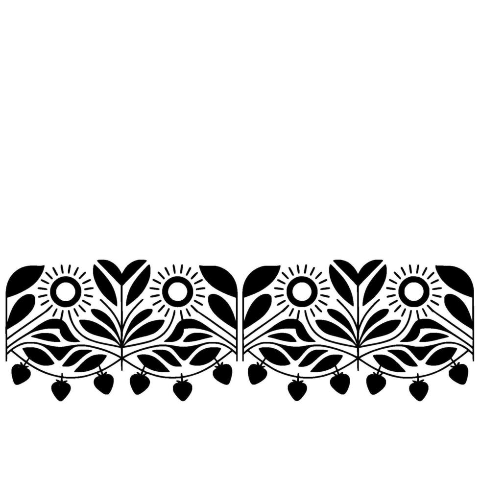 Rustic Strawberry Border, Folk Art Illustration vector
