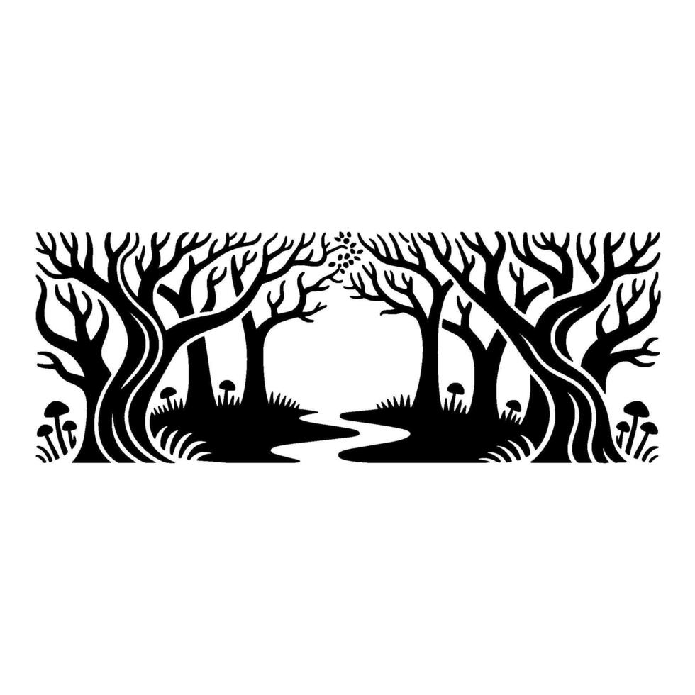 Ethereal Forest Silhouette, Mystical Woodland vector
