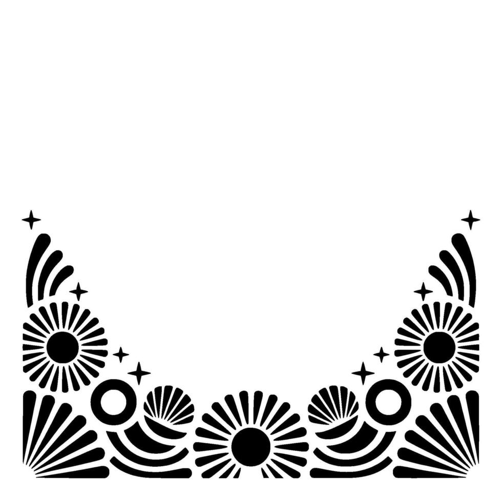Stylized Black White Decorative Corner Frame with Starbursts vector