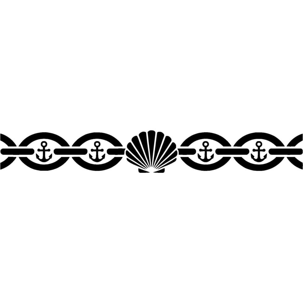 Nautical Border Anchor Shell Decorative Element, Marine vector