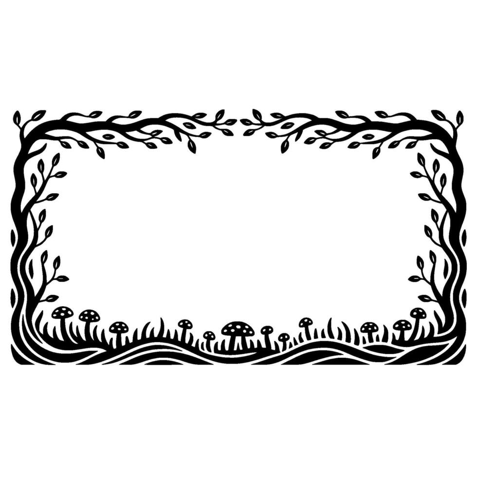Enchanted Forest Border, Vintage Botanical Illustration, Frame vector