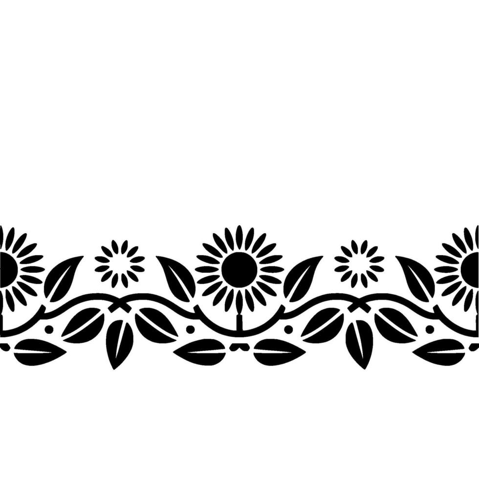 Stylized Sunflower Border, Vintage Floral, Element - Decorative vector