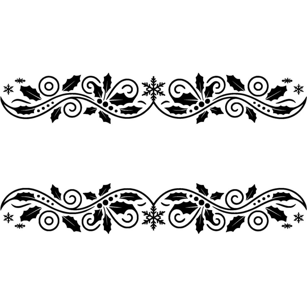 Elegant Winter Border, Holly Snowflakes, Vintage vector
