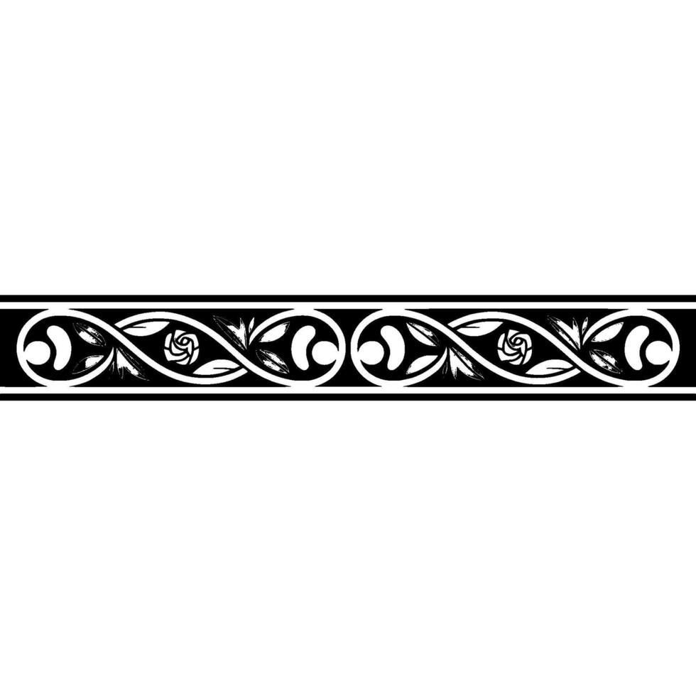 Ornate Black and White Floral Border, Vintage vector