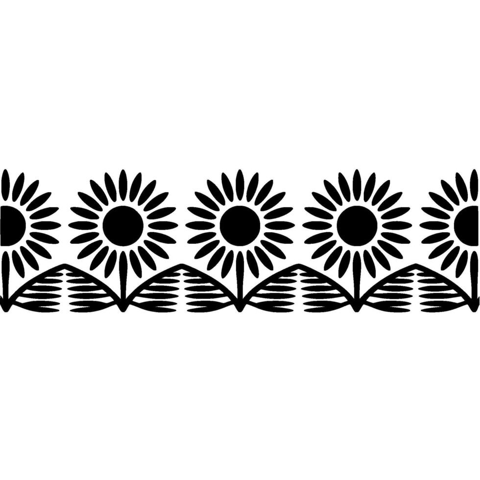 Stylized Sunflower Border, Retro, Simple Line Art vector