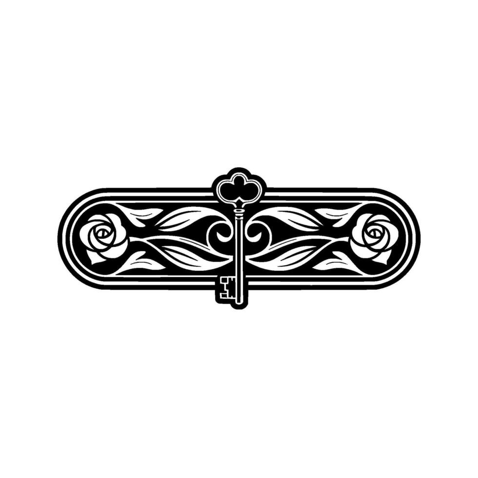 Ornate Key Rose Emblem, Vintage vector