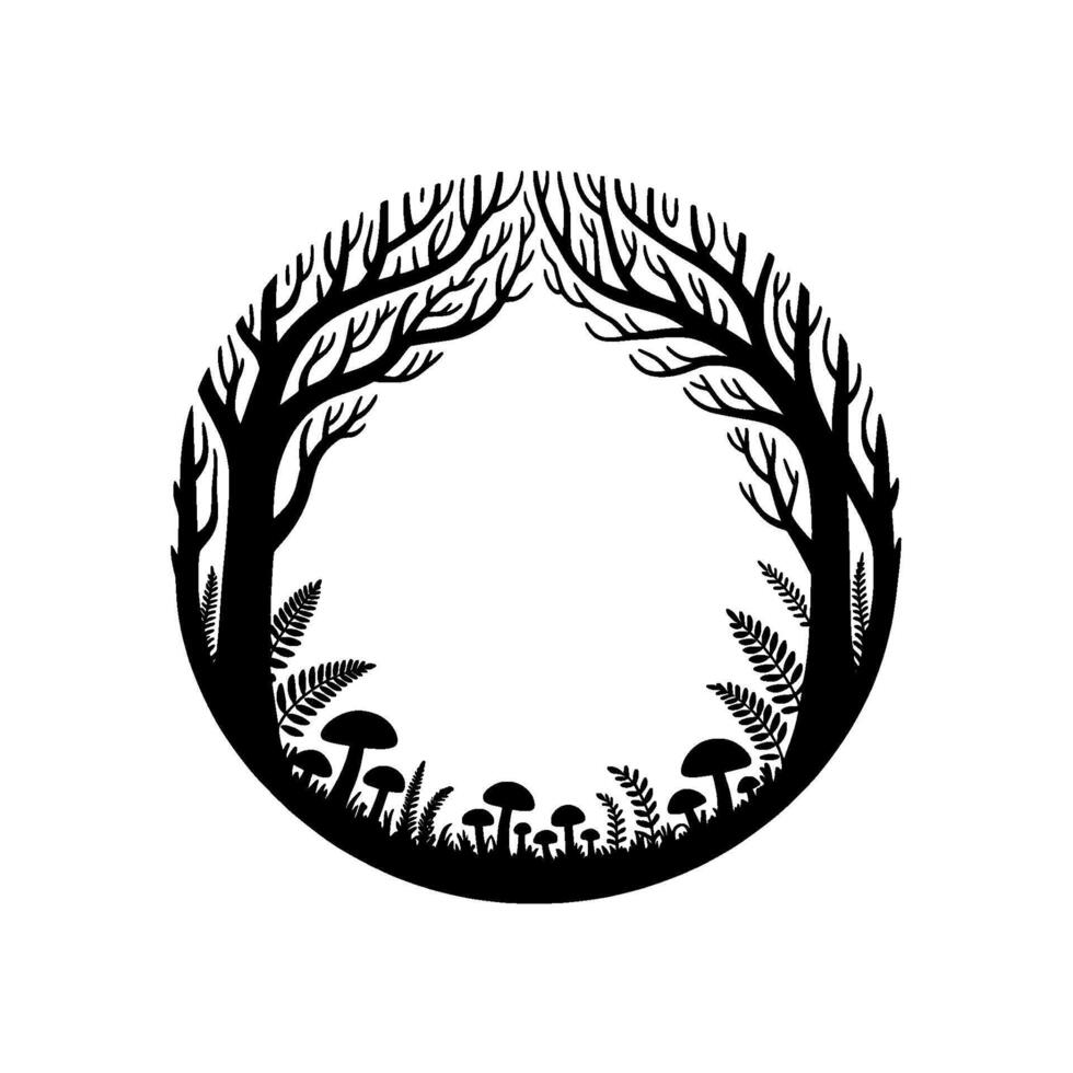 Circular Forest Frame, Minimalist Woodland Illustration vector