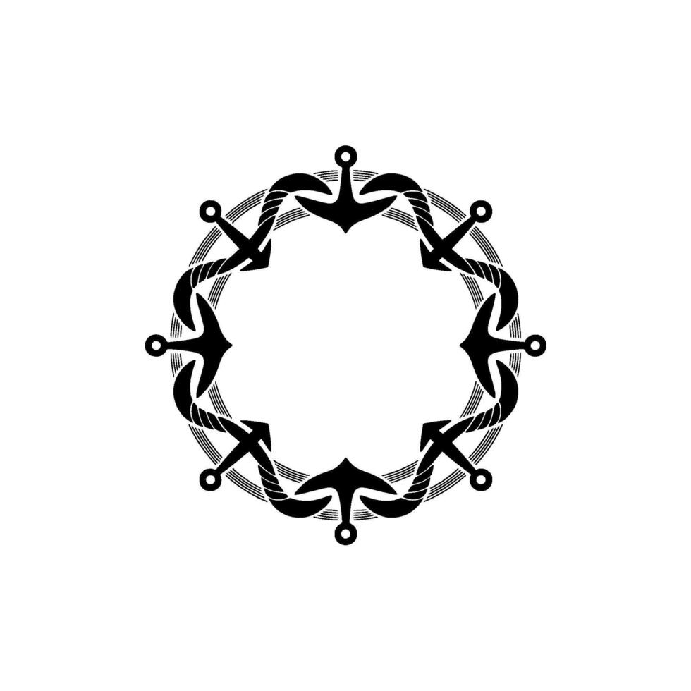 Nautical Anchor Frame, Minimalist, Circular Motif, Rope vector