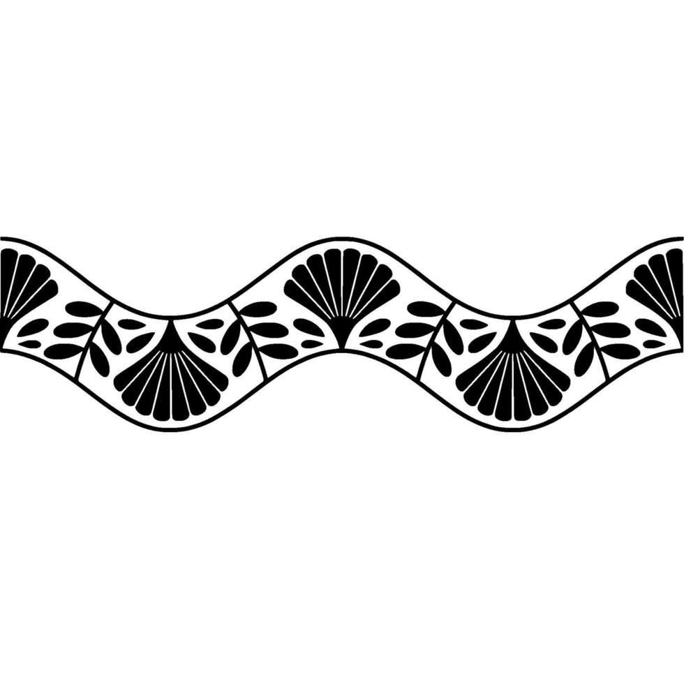 Stylized Wave Border, Black White Botanical Motif vector