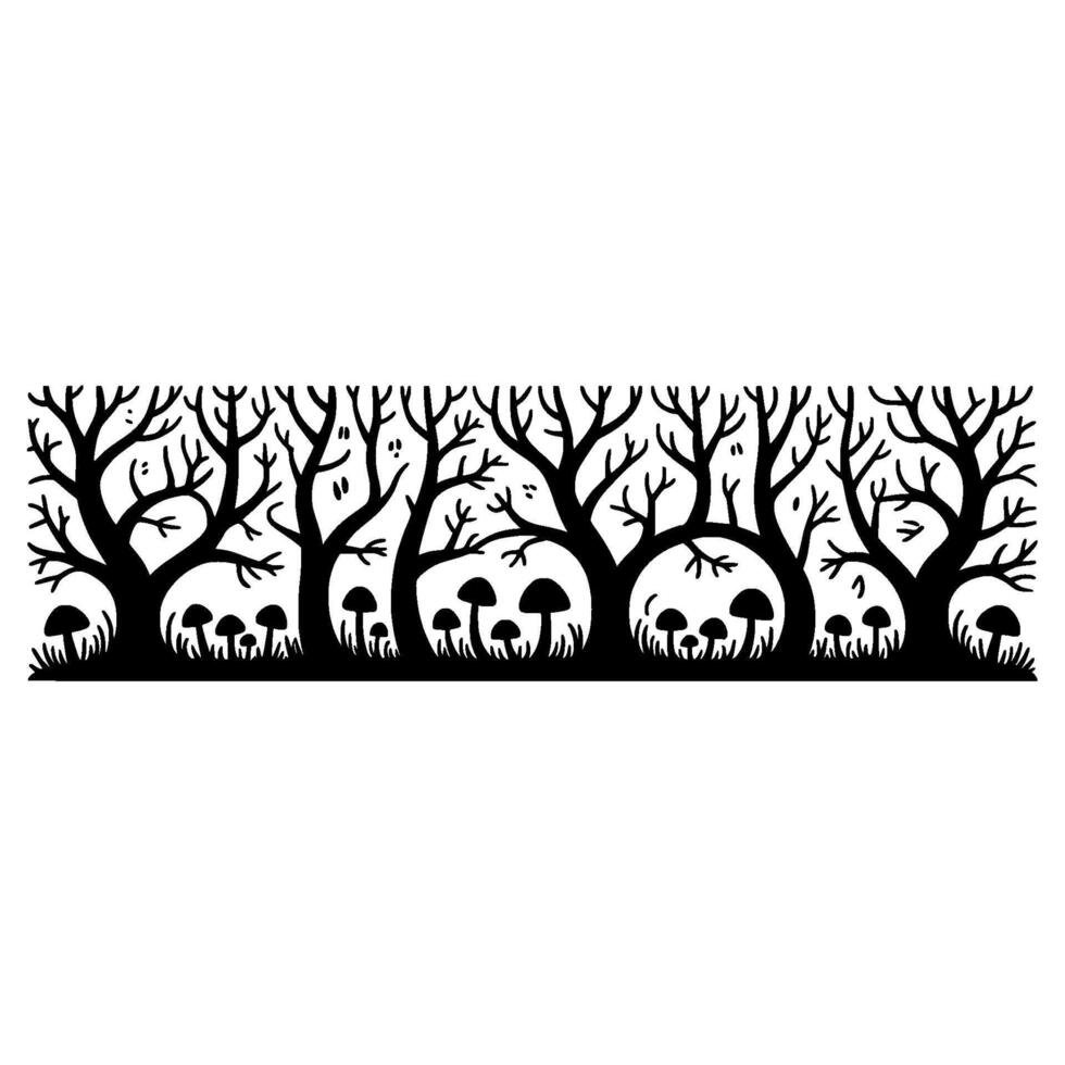 Enchanted Forest Silhouette Border, Minimalist Woodland vector