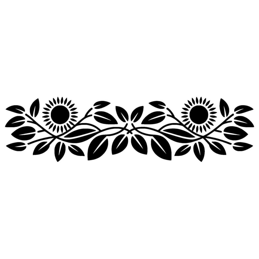 Stylized Sunflower Branch Border, Vintage Illustration vector