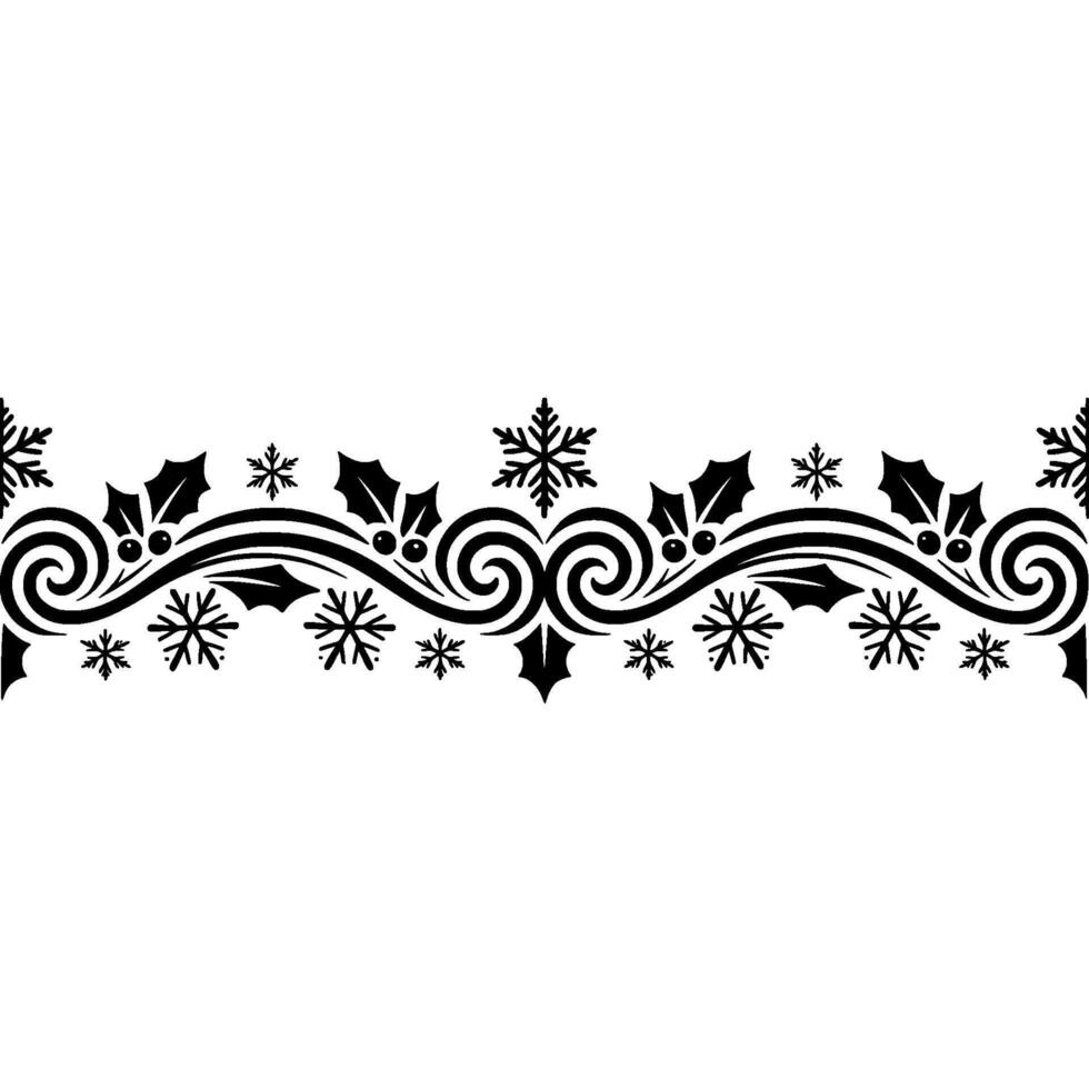 Elegant Winter Border, Holly Snowflake, Holiday vector