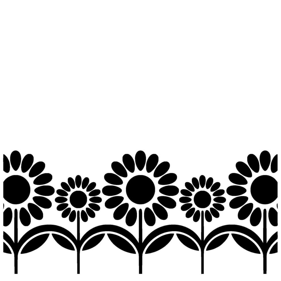 Stylized Sunflower Border, Retro, Minimalist Illustration vector