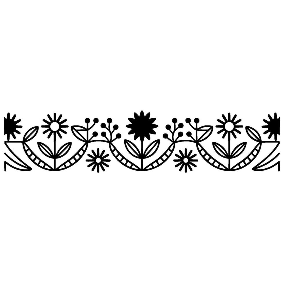 Stylized Floral Border, Minimalist Black White vector