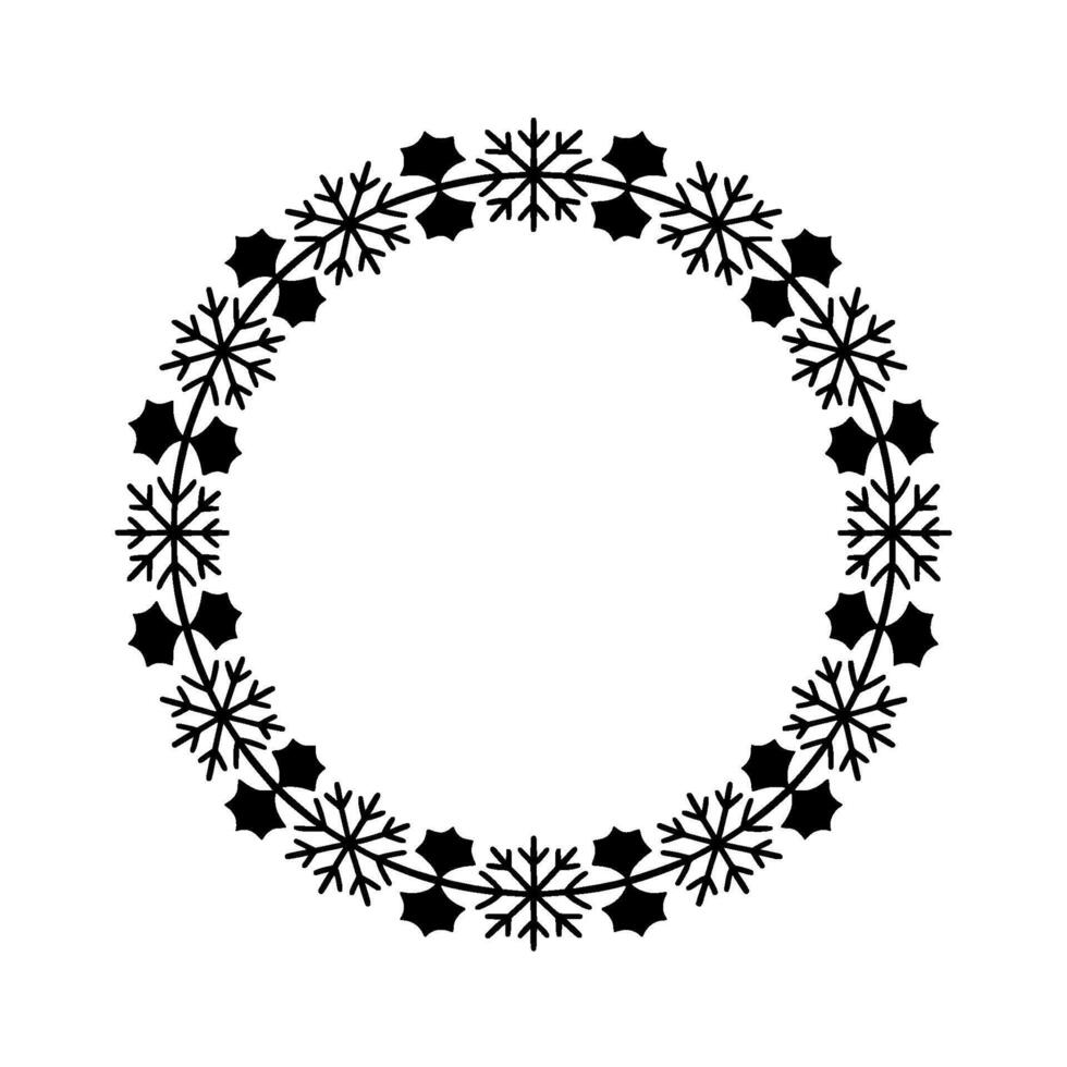 Winter Wreath Snowflake Holly Border, Minimalist vector