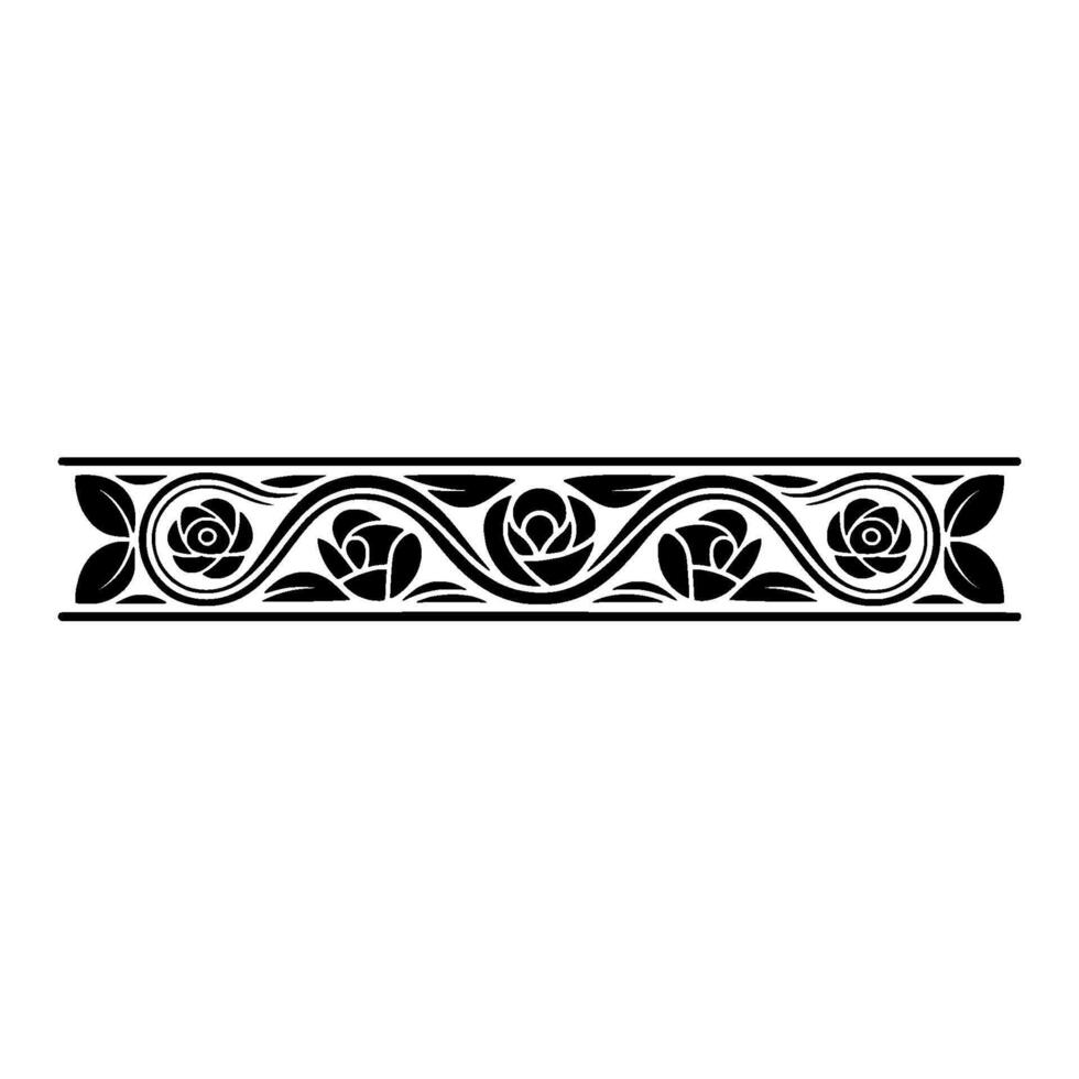 Elegant Black Rose Border, Vintage Decorative Element - Lineart vector