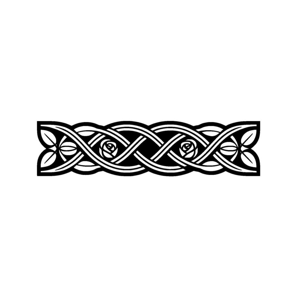 Celtic Knot Rose Border, Intricate Black White vector