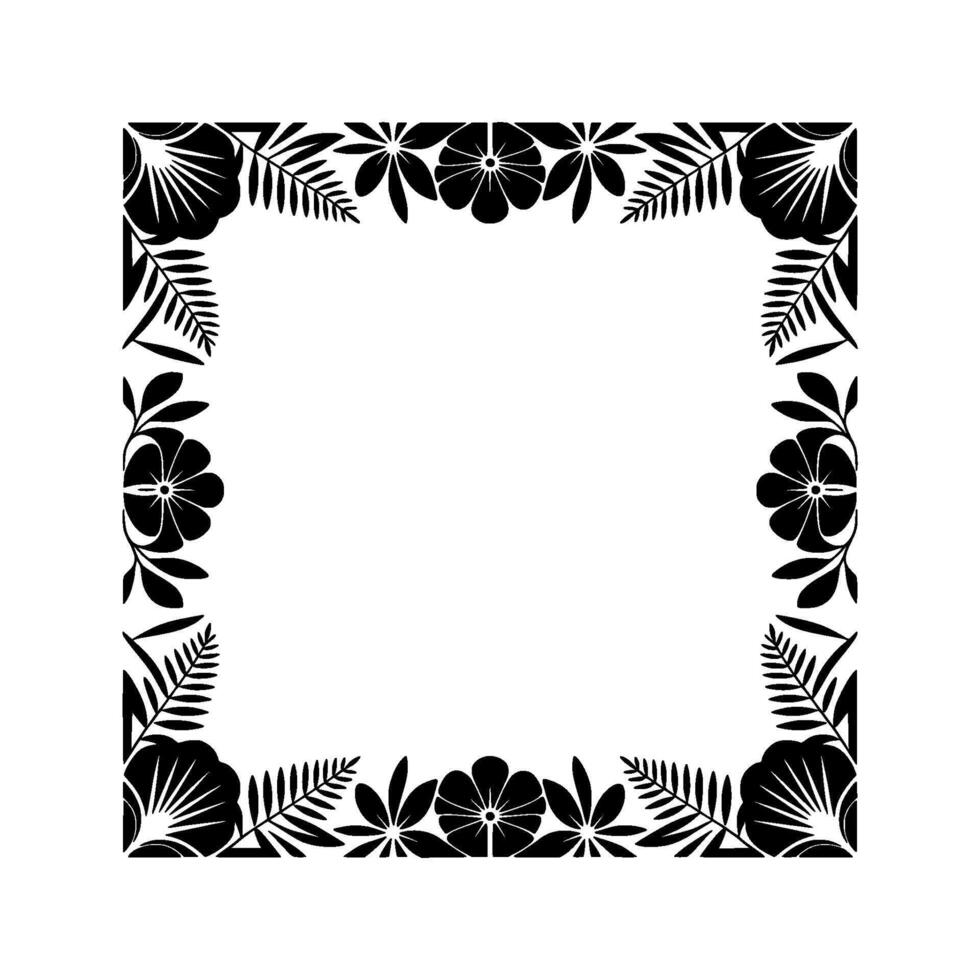 Botanical Square Frame, Elegant Black Silhouette vector