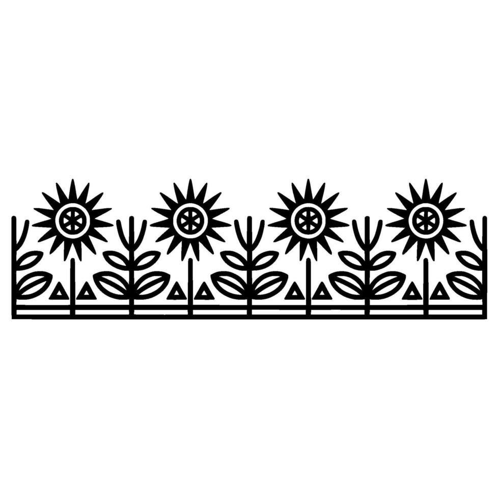 Stylized Sunflower Border, Geometric Floral - Lineart vector