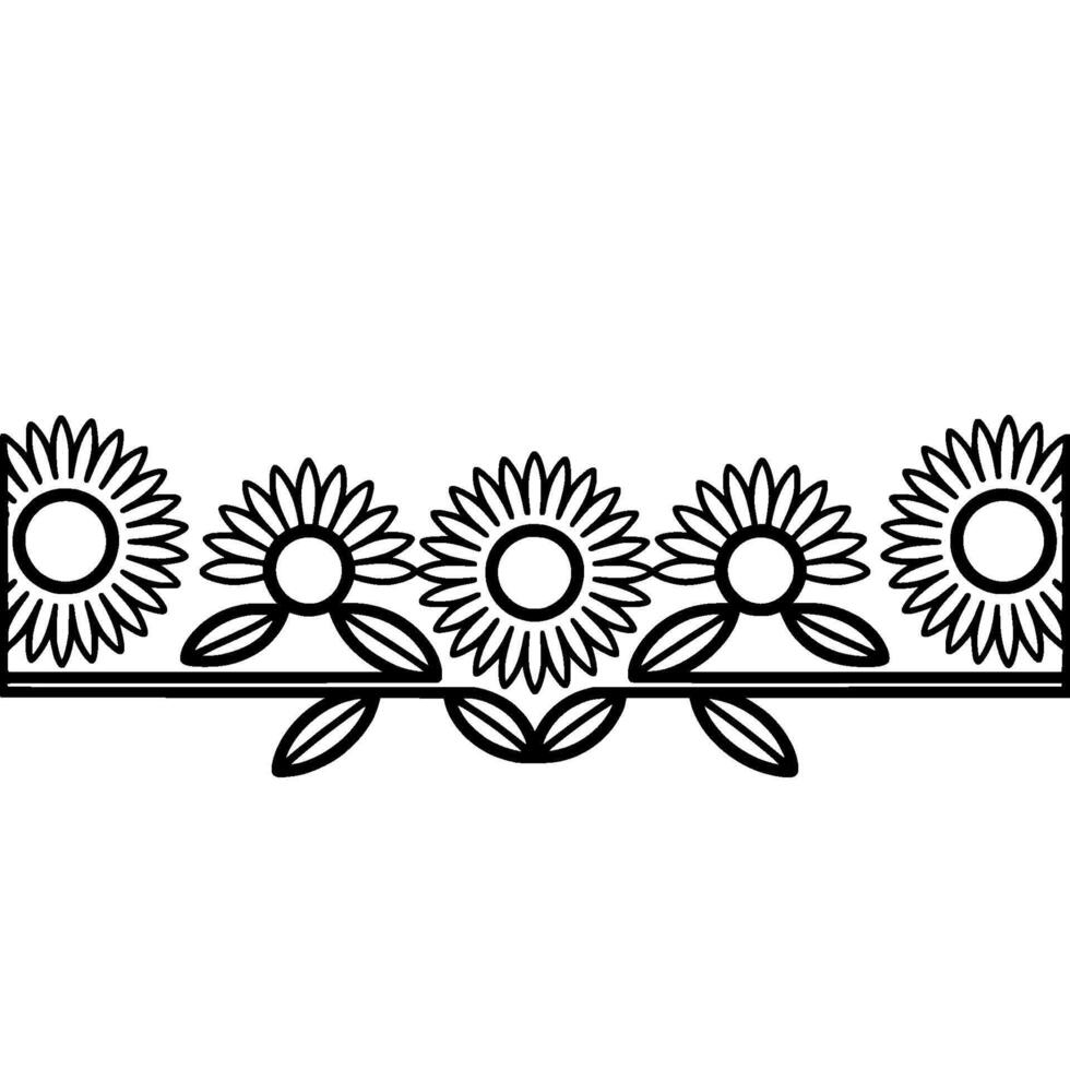 Vintage Sunflower Border, Simple Line Art vector