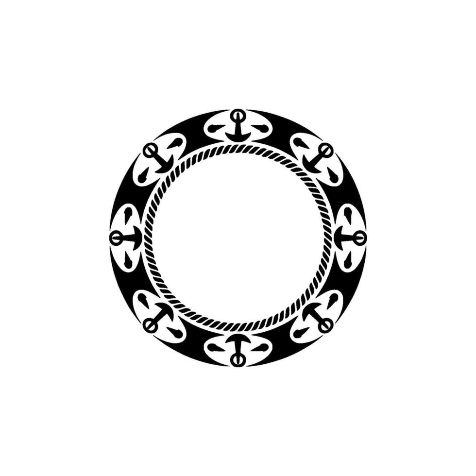Nautical Emblem Anchor Rope Circular Motif, Decorative vector
