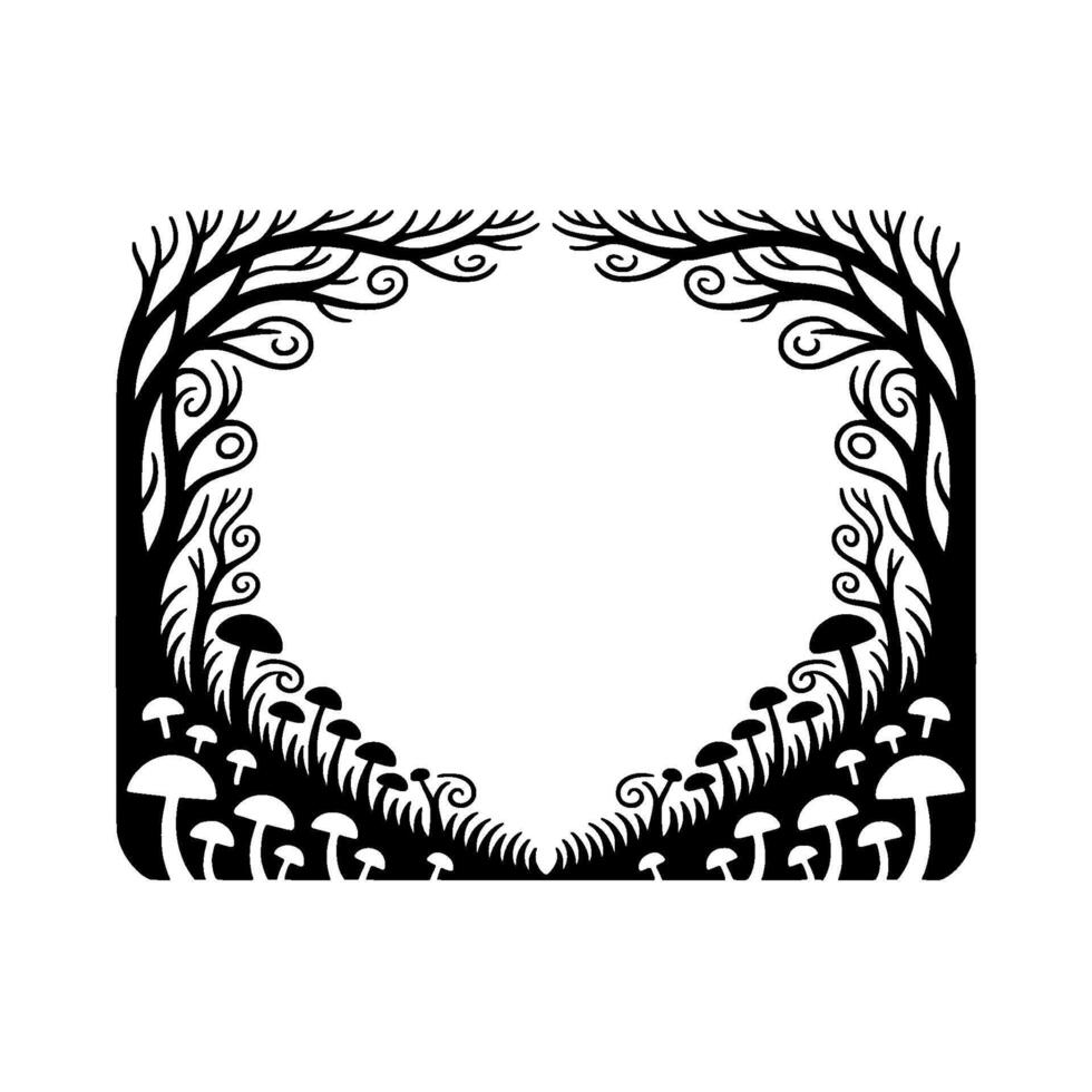 Enchanted Forest Frame, Whimsical Woodland Border vector