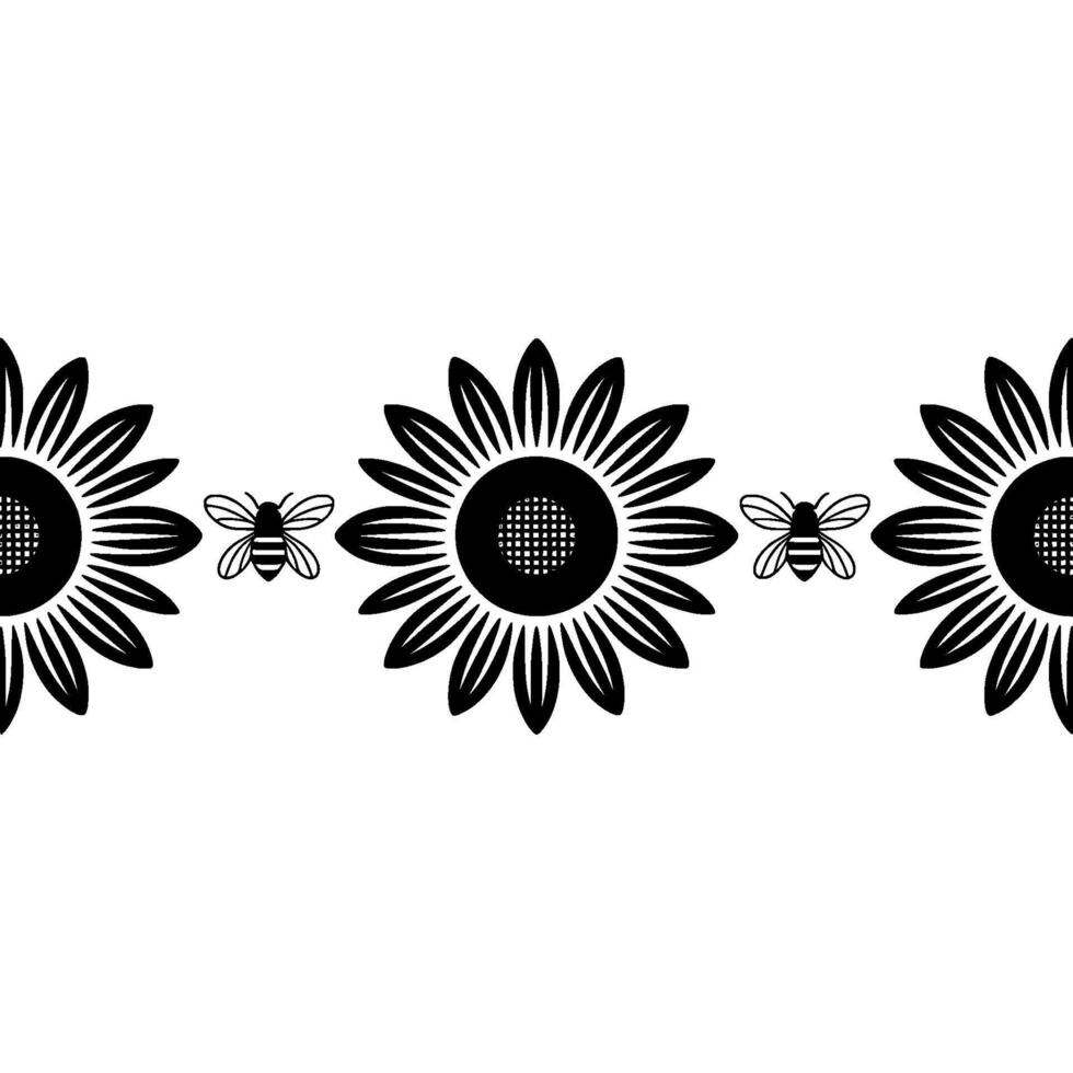 Minimalist Sunflower Border, Bee Motif, Serene vector